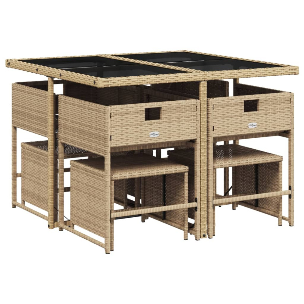 Produktbild för Matgrupp för trädgården med dynor 9 delar mixbeige konstrotting