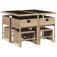 Produktbild för Matgrupp för trädgården med dynor 9 delar mixbeige konstrotting