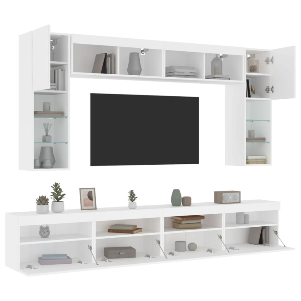 Produktbild för Väggmonterade tv-skåp 8 delar med LEDs vit