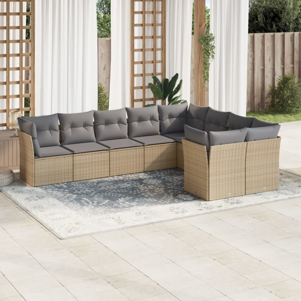 Produktbild för Soffgrupp för trädgården med dynor 9 delar beige konstrotting