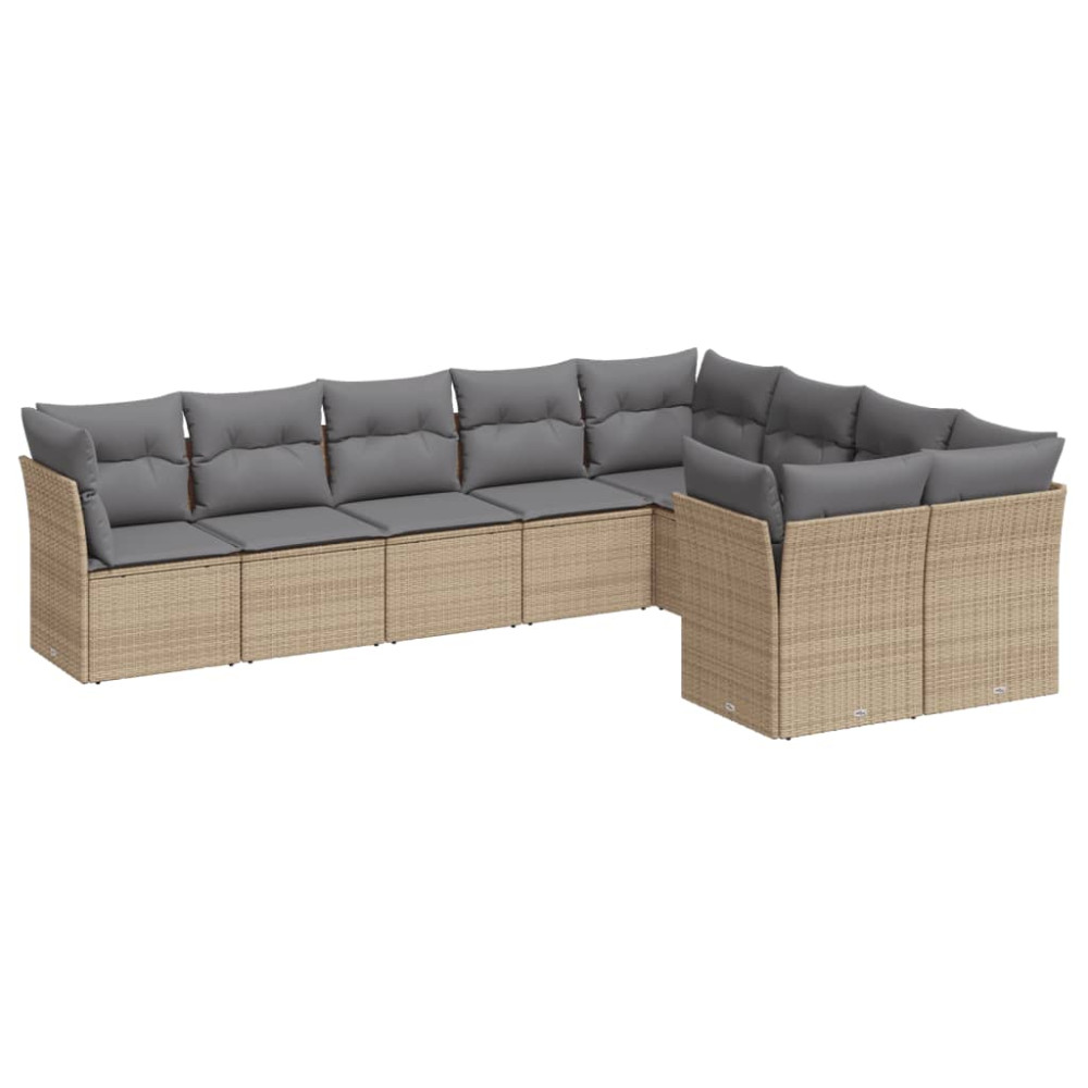 Produktbild för Soffgrupp för trädgården med dynor 9 delar beige konstrotting