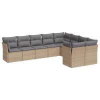Produktbild för Soffgrupp för trädgården med dynor 9 delar beige konstrotting