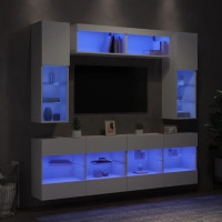 Produktbild för Väggmonterade tv-skåp 6 delar med LEDs vit