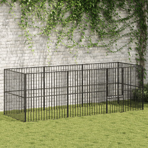 vidaXL Hundhage 8 paneler svart galvaniserat stål