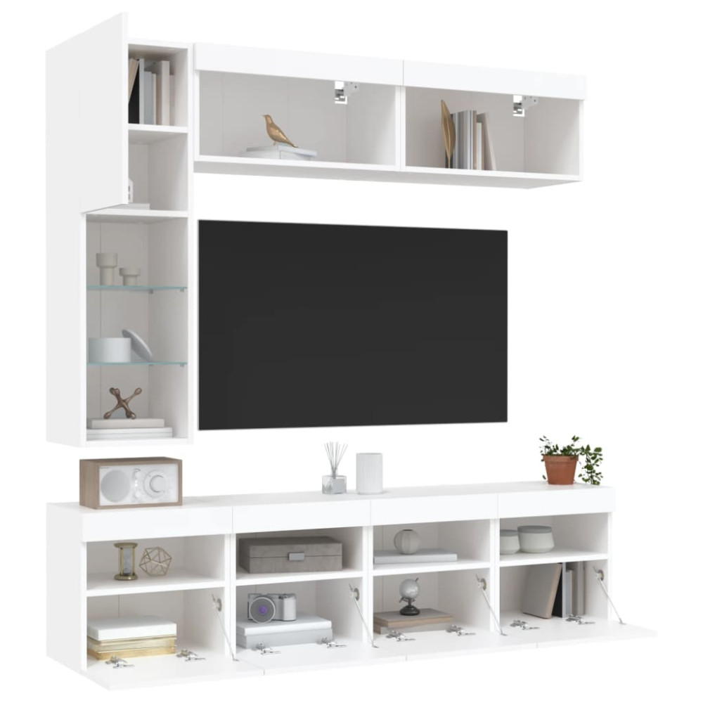 Produktbild för Väggmonterade tv-skåp 7 delar med LEDs vit