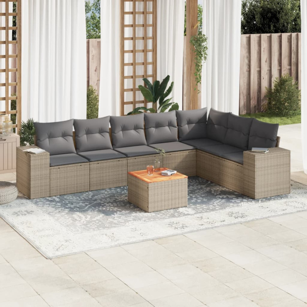 Produktbild för Matgrupp för trädgården med dynor 8 delar beige konstrotting