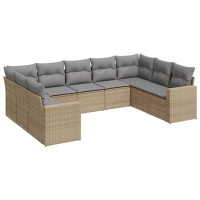 Produktbild för Soffgrupp för trädgården med dynor 9 delar beige konstrotting