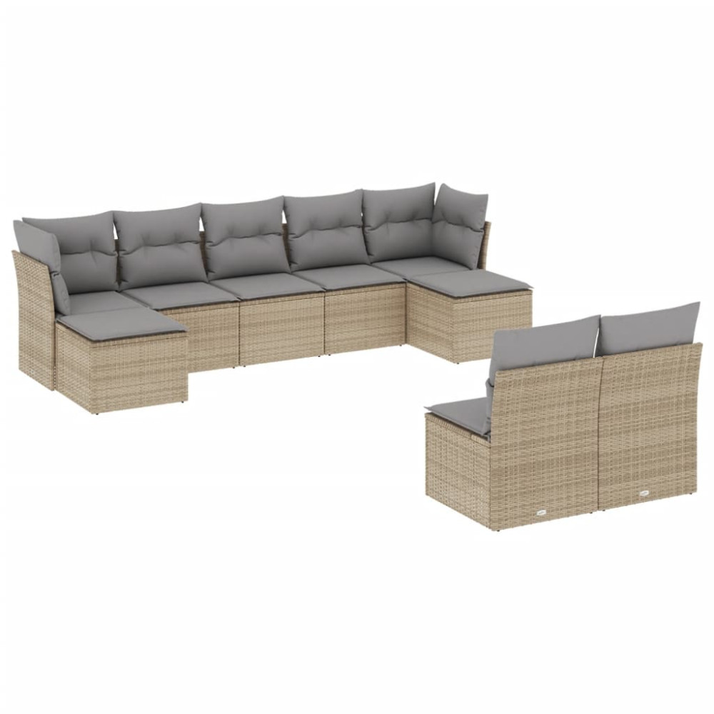 Produktbild för Soffgrupp för trädgården med dynor 9 delar beige konstrotting