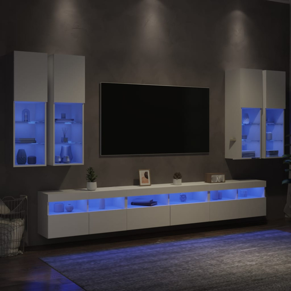 Produktbild för Väggmonterade tv-skåp 7 delar med LEDs vit