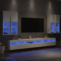 Produktbild för Väggmonterade tv-skåp 7 delar med LEDs vit