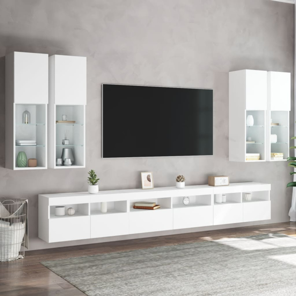 Produktbild för Väggmonterade tv-skåp 7 delar med LEDs vit
