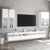 Produktbild för Väggmonterade tv-skåp 7 delar med LEDs vit