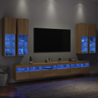 Produktbild för Väggmonterade tv-skåp 7 delar med LEDs sonoma-ek