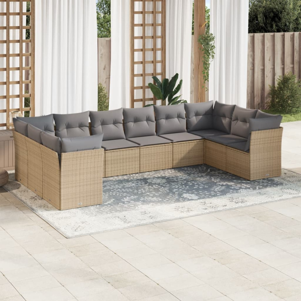 Produktbild för Soffgrupp för trädgård med dynor 10 delar beige konstrotting