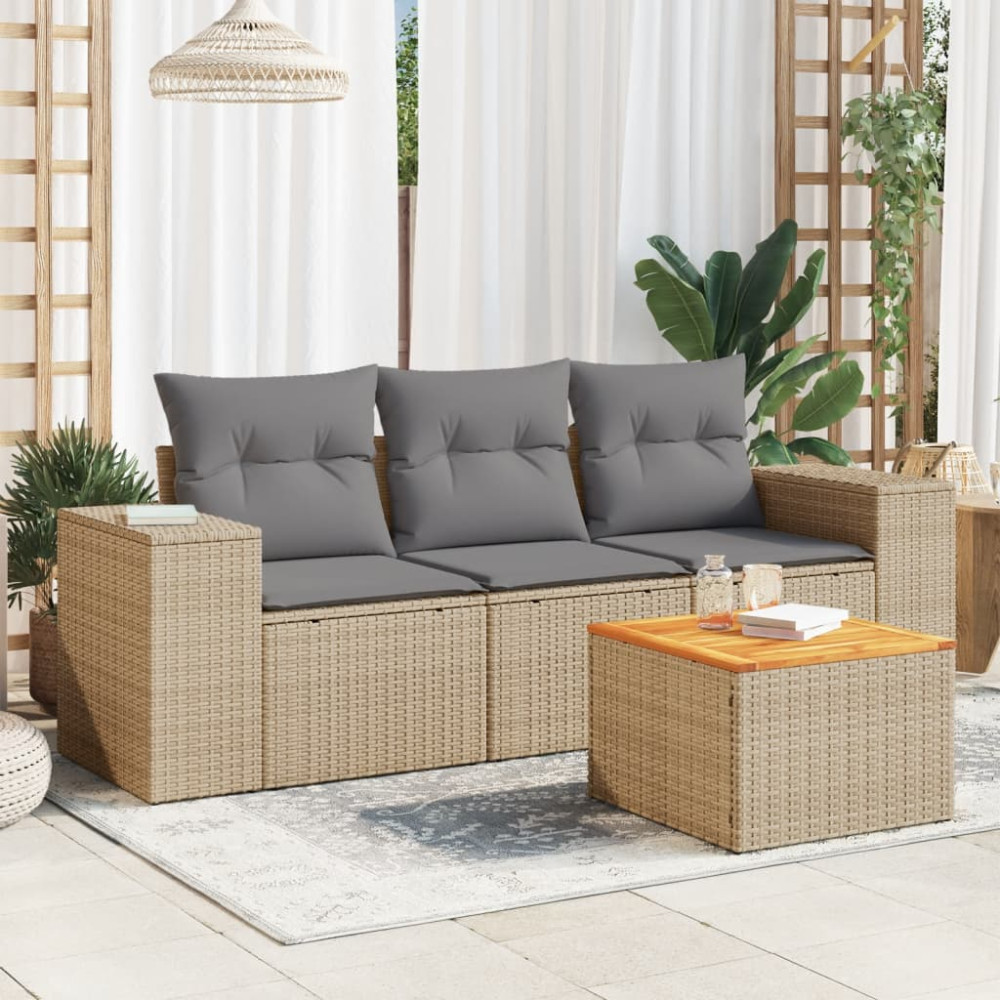 Produktbild för Soffgrupp för trädgård med dynor 4 delar beige konstrotting