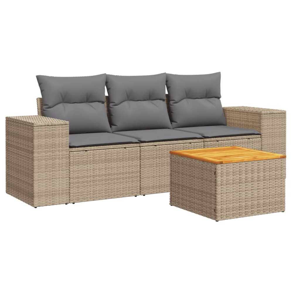 Produktbild för Soffgrupp för trädgård med dynor 4 delar beige konstrotting
