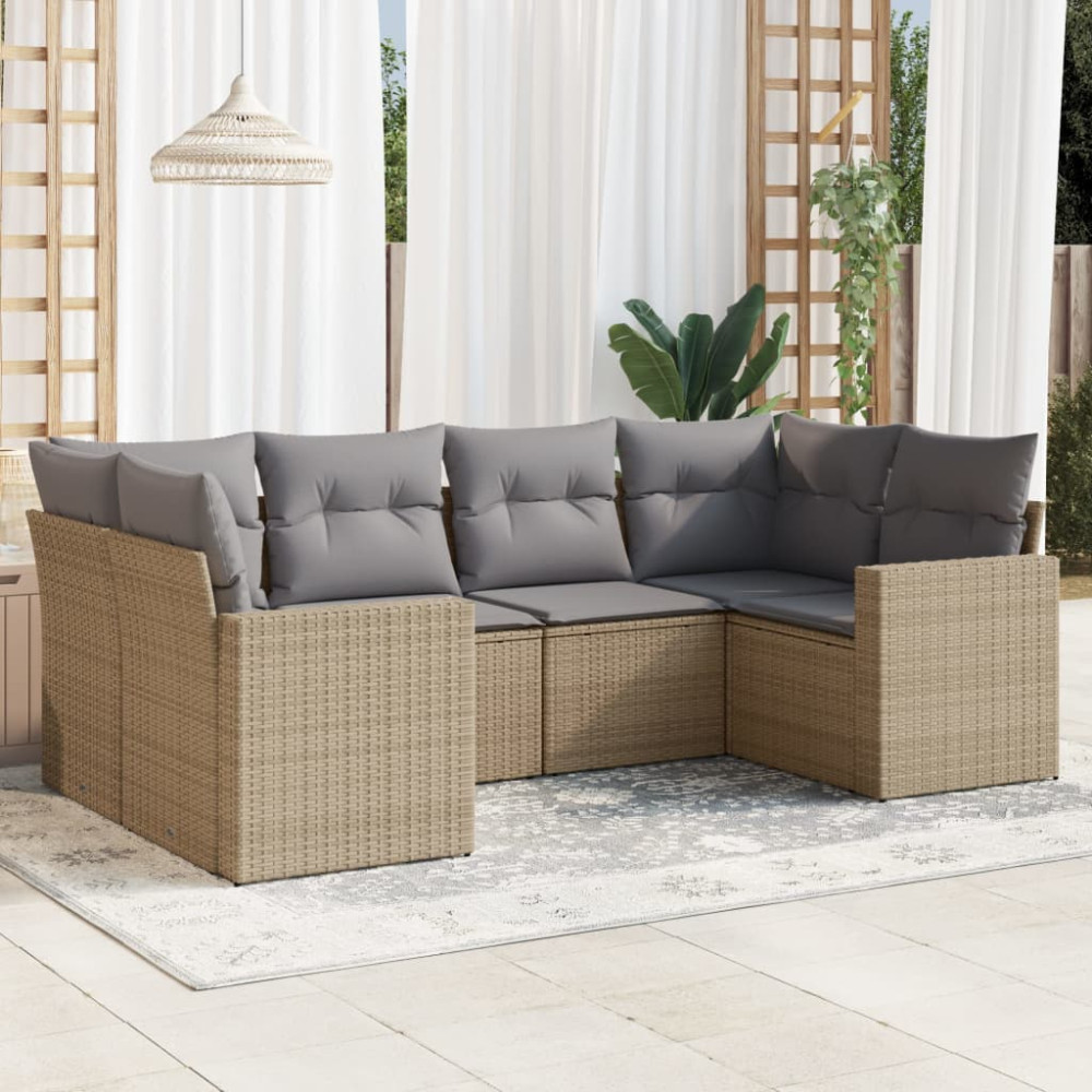 Produktbild för Soffgrupp för trädgården med dynor 6 delar beige konstrotting