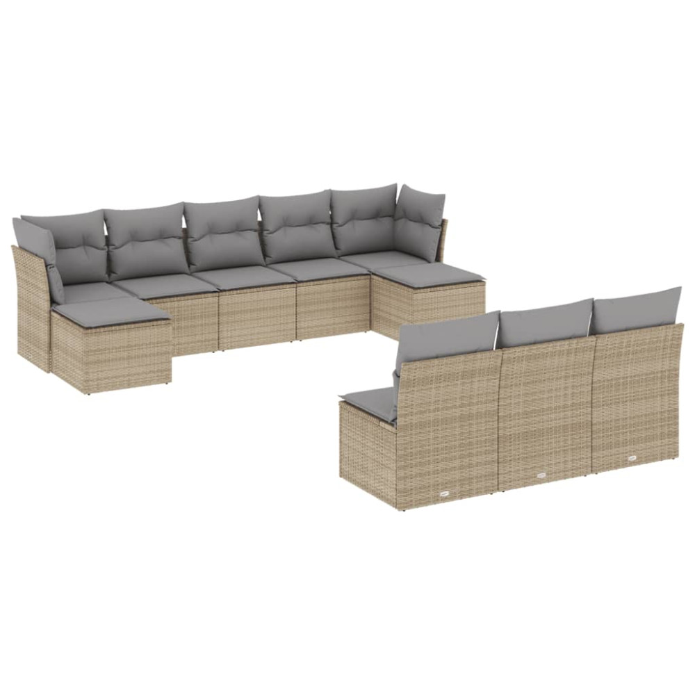 Produktbild för Soffgrupp för trädgård med dynor 10 delar beige konstrotting