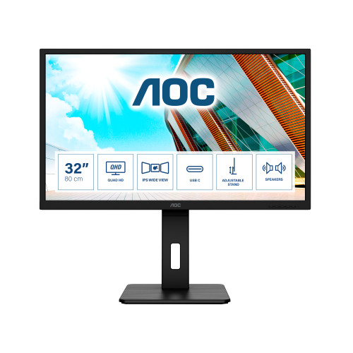 AOC AOC Q32P2CA platta pc-skärmar 80 cm (31.5") 2560 x 1440 pixlar 2K Ultra HD LED Svart