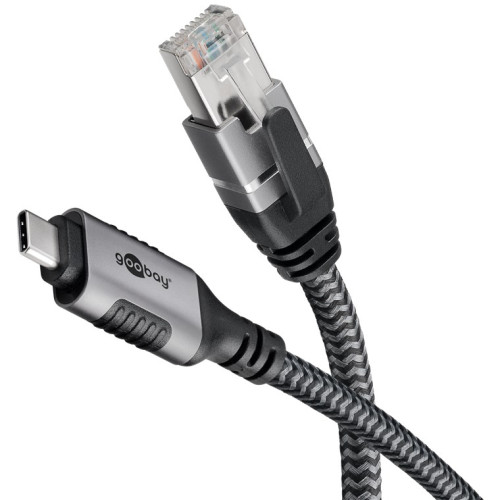 Goobay Goobay 70753 kabelomvandlare (hane/hona) USB C RJ-45 Svart, Silver