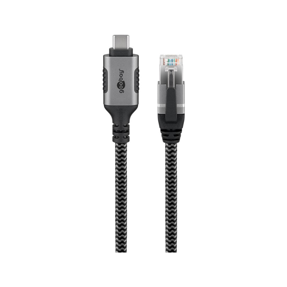 Produktbild för Goobay 70753 kabelomvandlare (hane/hona) USB C RJ-45 Svart, Silver