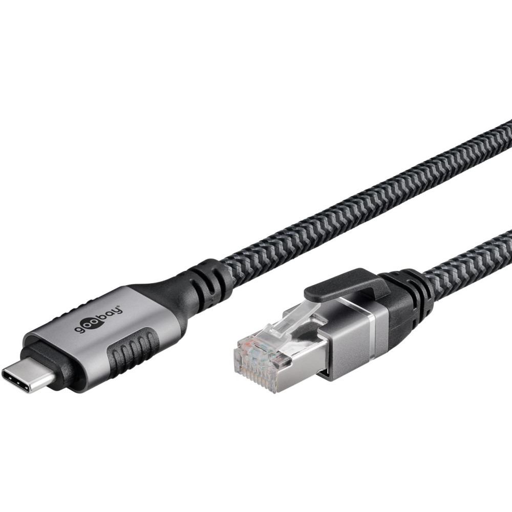 Produktbild för Goobay 70698 kabelomvandlare (hane/hona) USB C RJ-45 Svart, Silver