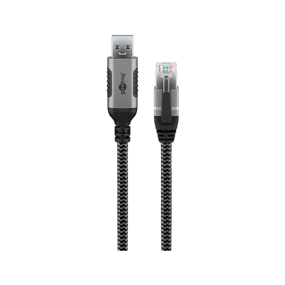 Produktbild för Goobay 70693 kabelomvandlare (hane/hona) USB A RJ-45 Svart, Silver