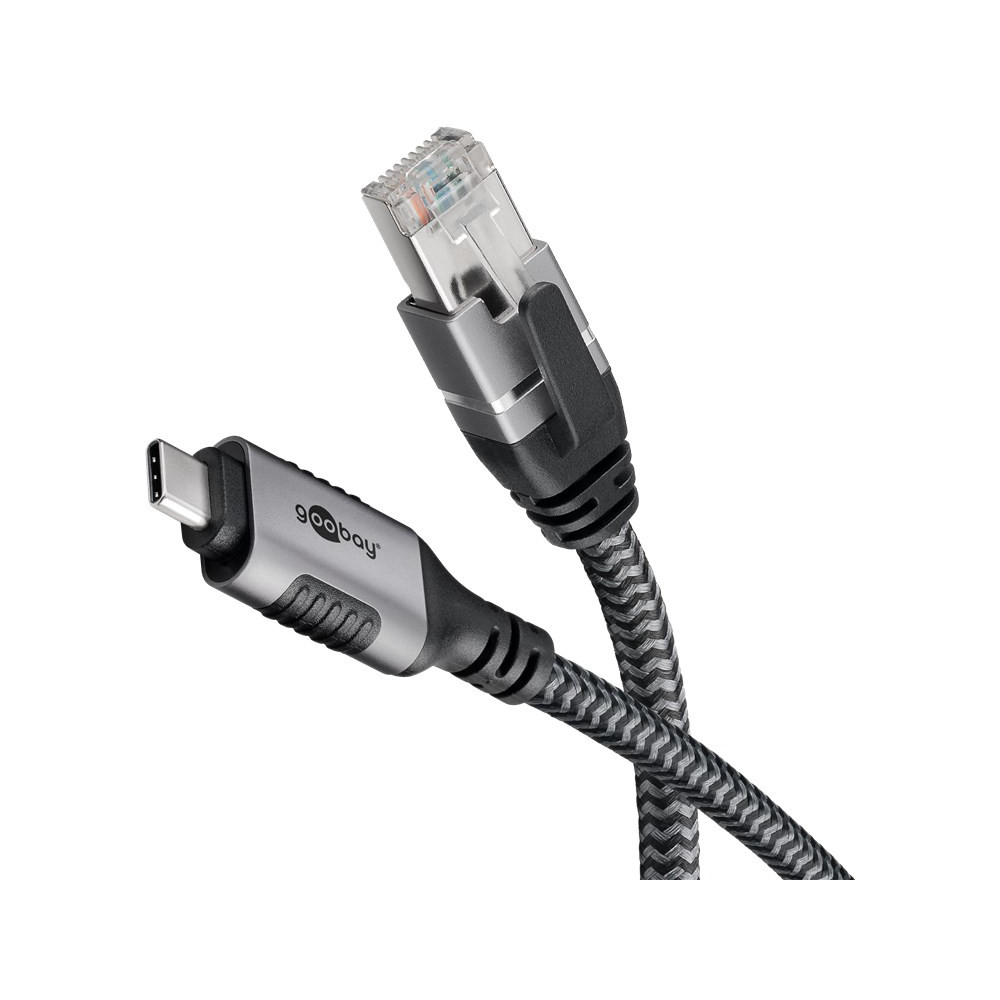 Produktbild för Goobay 70697 kabelomvandlare (hane/hona) USB C RJ-45 Svart, Silver