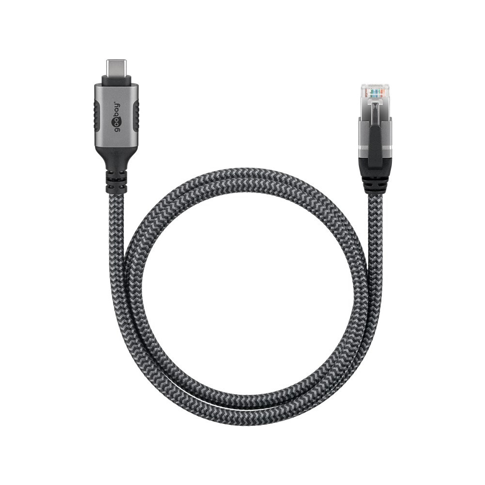 Produktbild för Goobay 70697 kabelomvandlare (hane/hona) USB C RJ-45 Svart, Silver