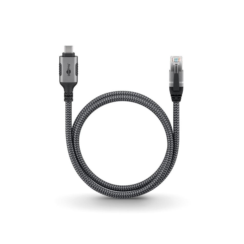 Produktbild för Goobay 70697 kabelomvandlare (hane/hona) USB C RJ-45 Svart, Silver