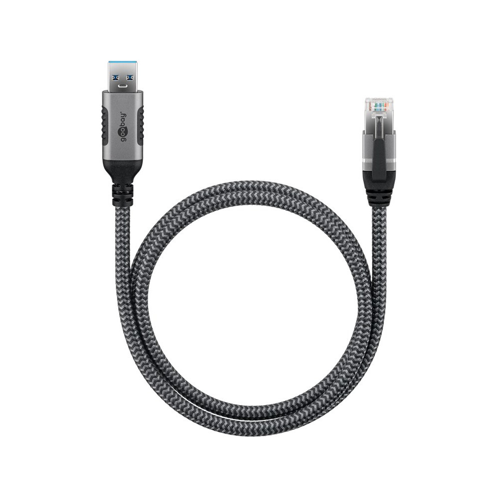 Produktbild för Goobay 70499 kabelomvandlare (hane/hona) USB A RJ-45 Svart, Silver