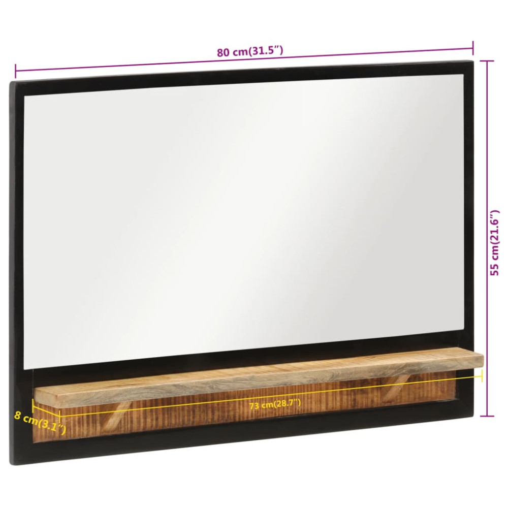 Produktbild för Spegel med hylla 80x8x55 cm glas och massivt mangoträ
