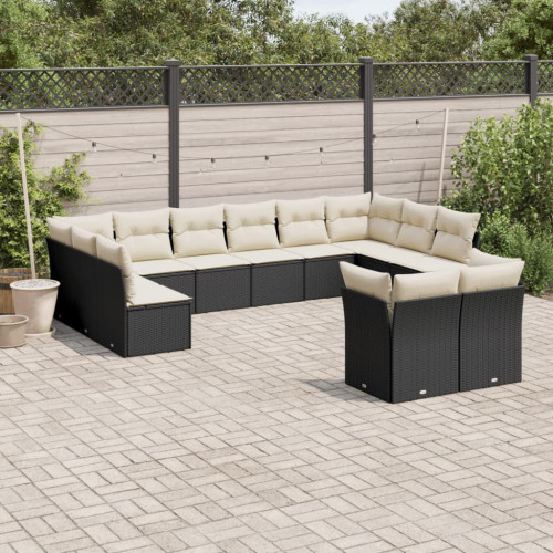 vidaXL Loungegrupp med dynor 12 delar svart konstrotting