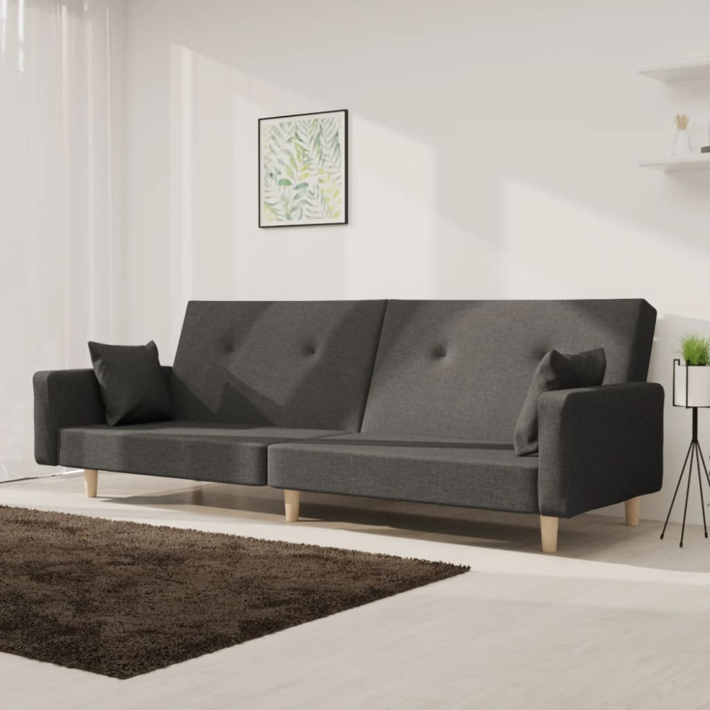 Produktbild för Bäddsoffa 2-sits med två kuddar mörkgrå tyg