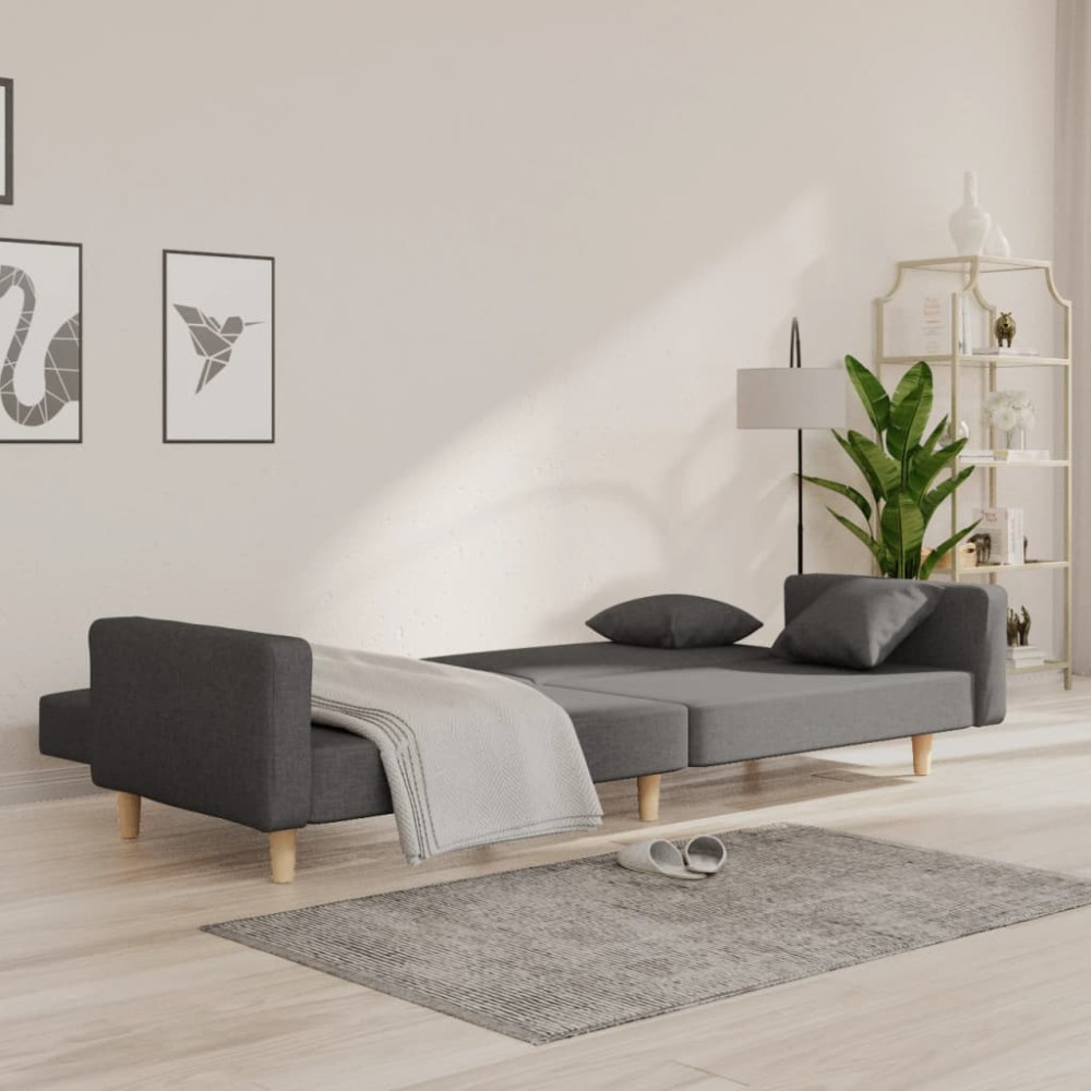 Produktbild för Bäddsoffa 2-sits med två kuddar mörkgrå tyg
