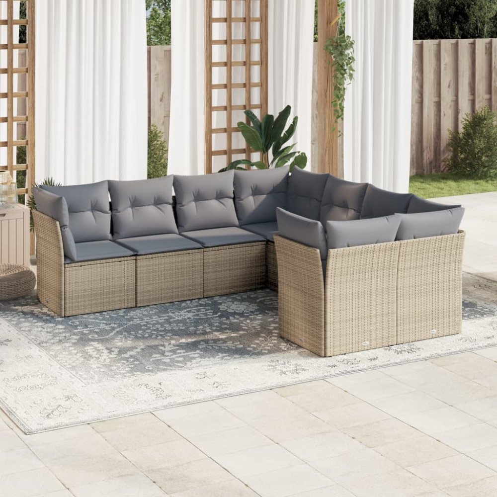Produktbild för Matgrupp för trädgården med dynor 8 delar beige konstrotting