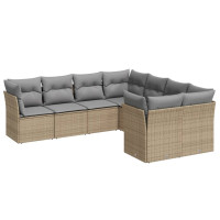 Produktbild för Matgrupp för trädgården med dynor 8 delar beige konstrotting