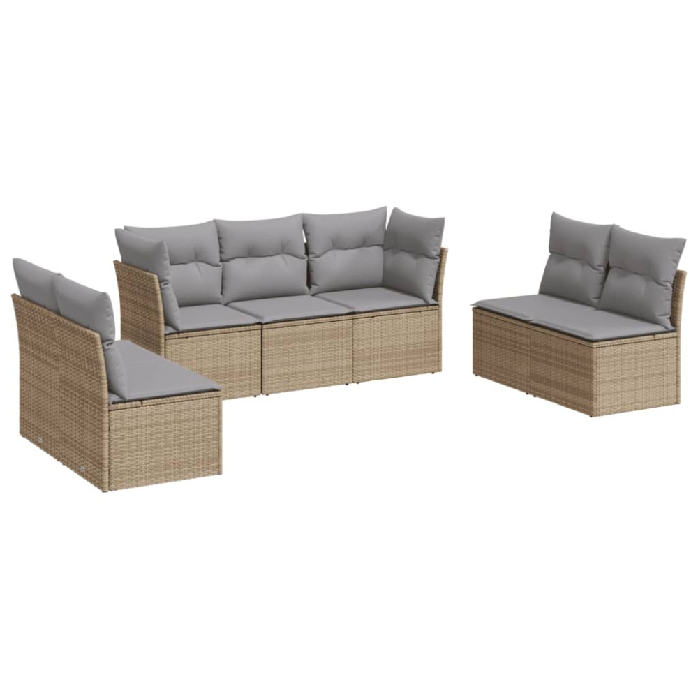 Produktbild för Matgrupp för trädgården med dynor 7 delar beige konstrotting