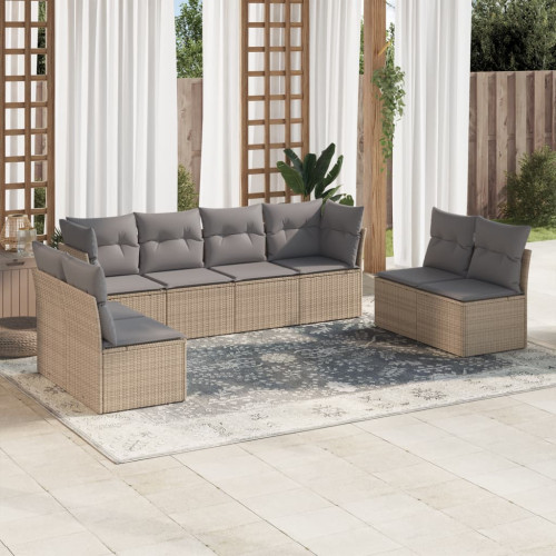 vidaXL Matgrupp för trädgården med dynor 8 delar beige konstrotting