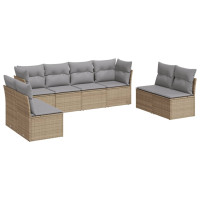 Produktbild för Matgrupp för trädgården med dynor 8 delar beige konstrotting