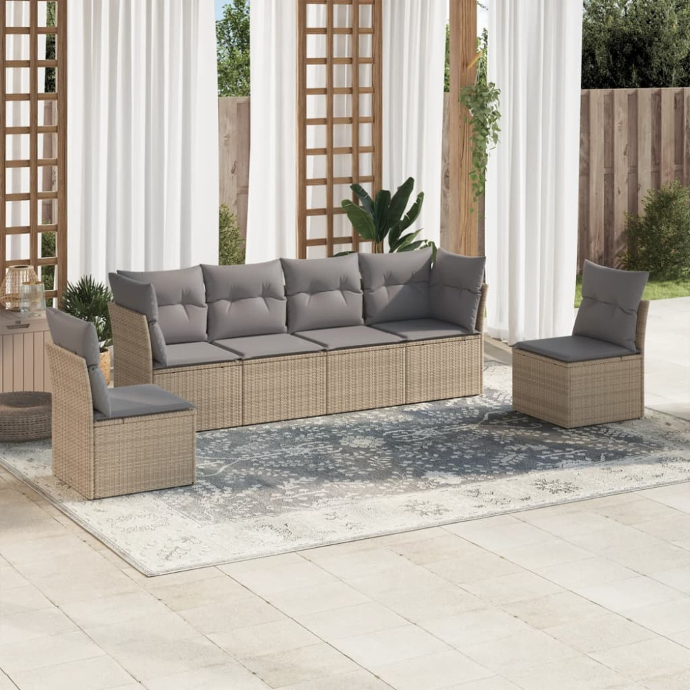 Produktbild för Soffgrupp för trädgården med dynor 6 delar beige konstrotting