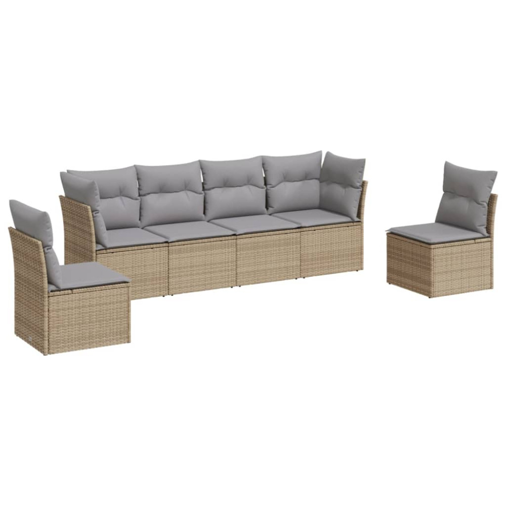 Produktbild för Soffgrupp för trädgården med dynor 6 delar beige konstrotting