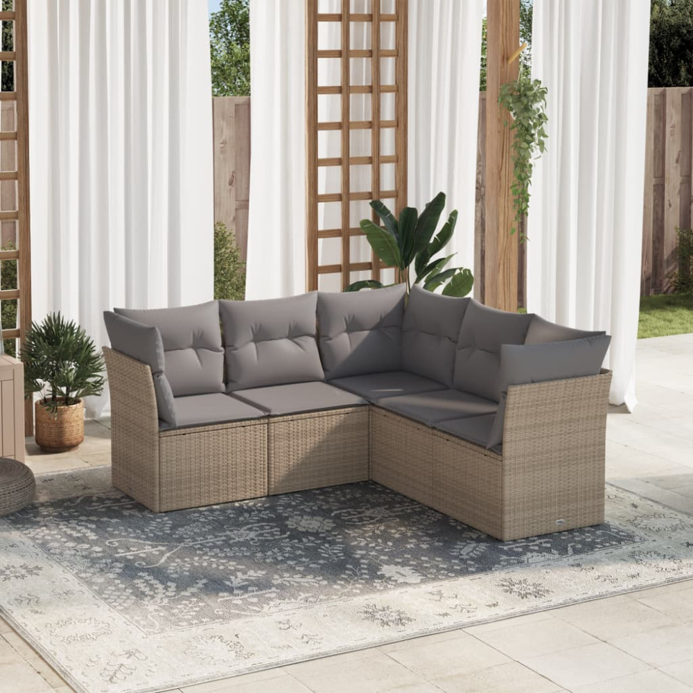 Produktbild för Soffgrupp för trädgården med dynor 5 delar beige konstrotting