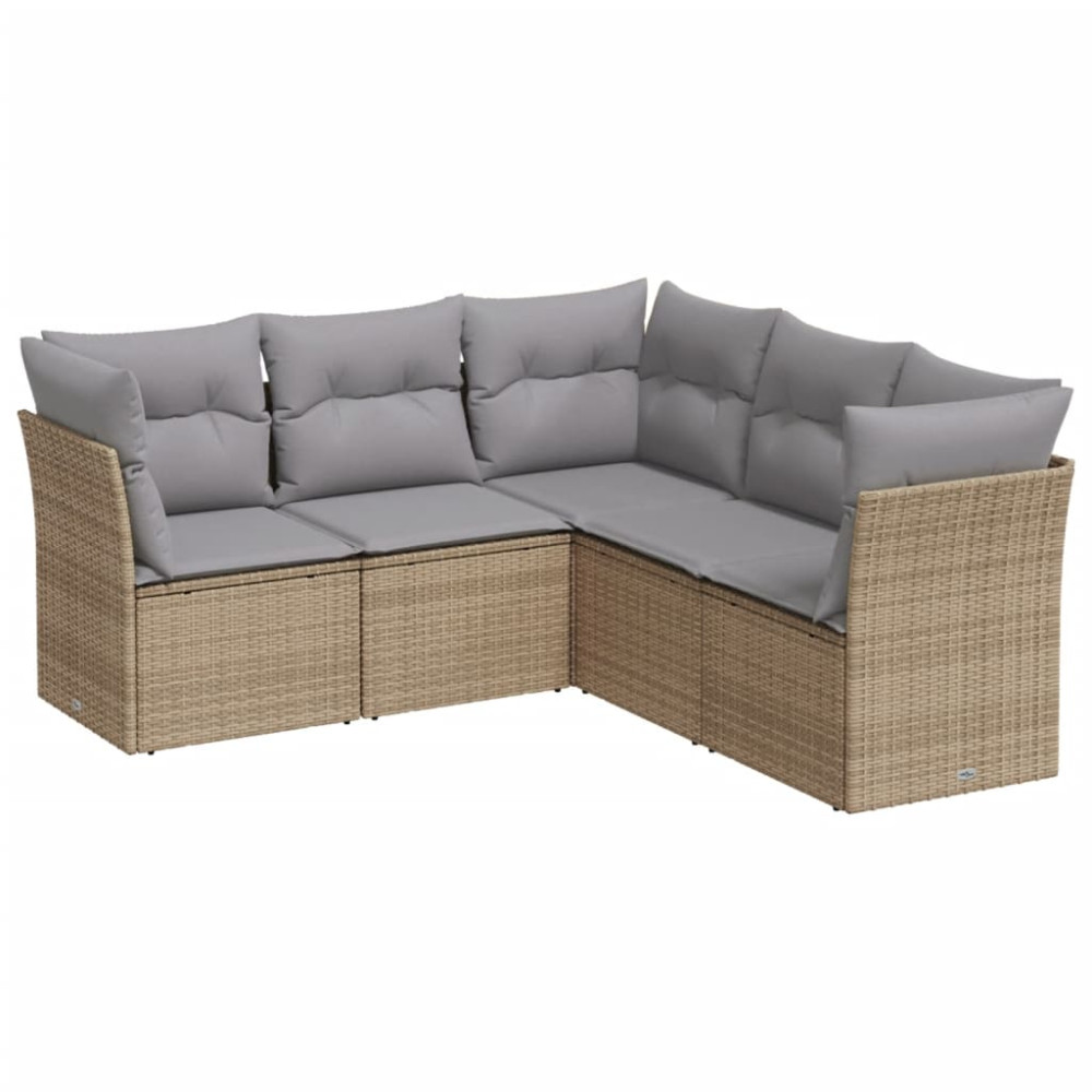 Produktbild för Soffgrupp för trädgården med dynor 5 delar beige konstrotting