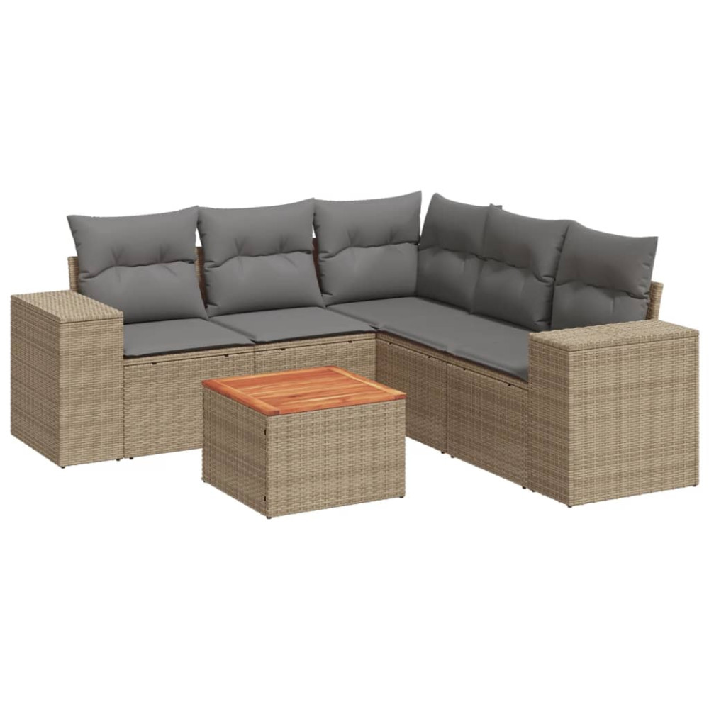 Produktbild för Soffgrupp för trädgården med dynor 6 delar beige konstrotting