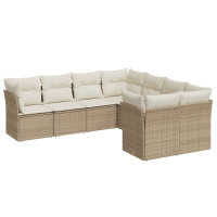 Produktbild för Matgrupp för trädgården med dynor 8 delar beige konstrotting