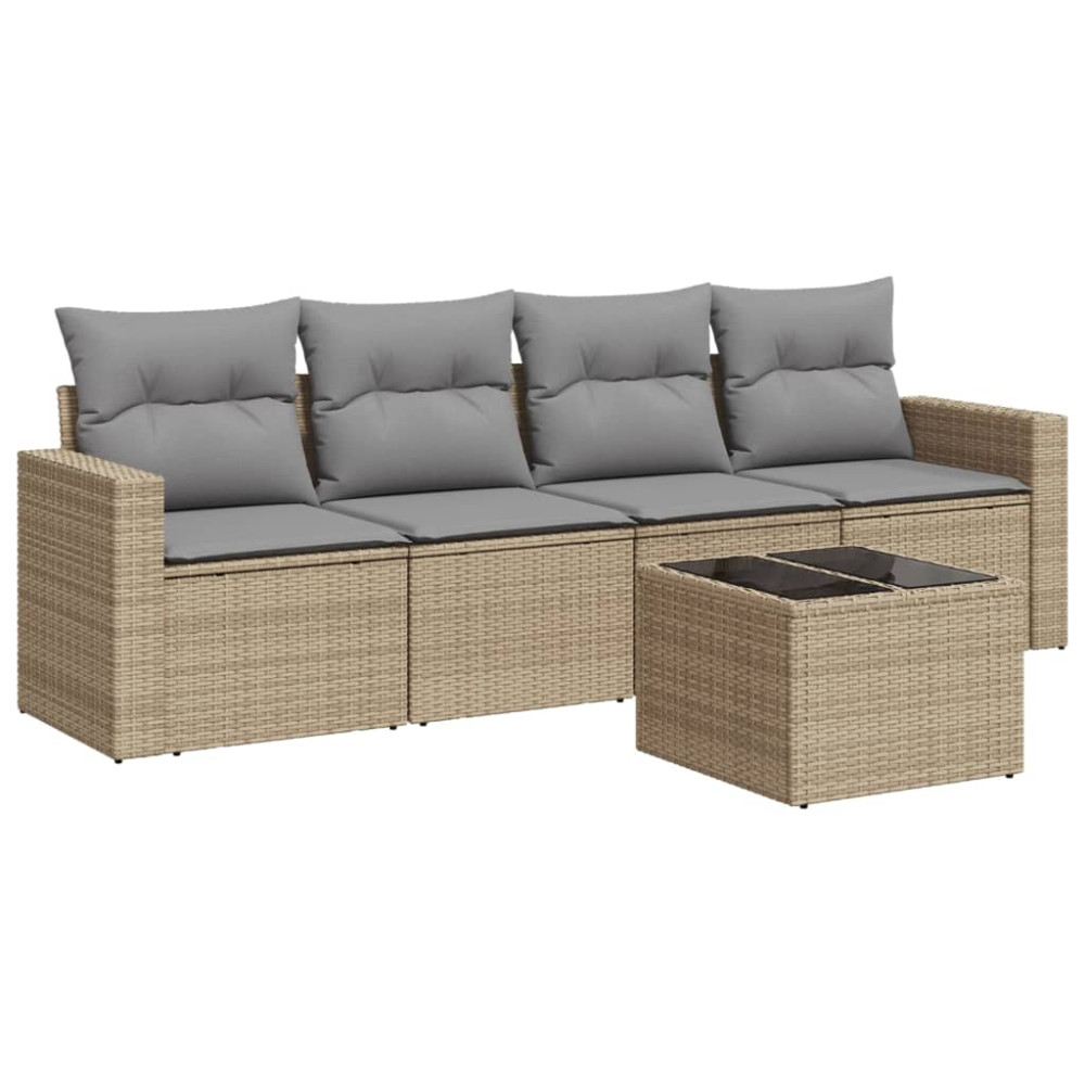 Produktbild för Soffgrupp för trädgården med dynor 5 delar beige konstrotting