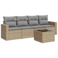 Produktbild för Soffgrupp för trädgården med dynor 5 delar beige konstrotting