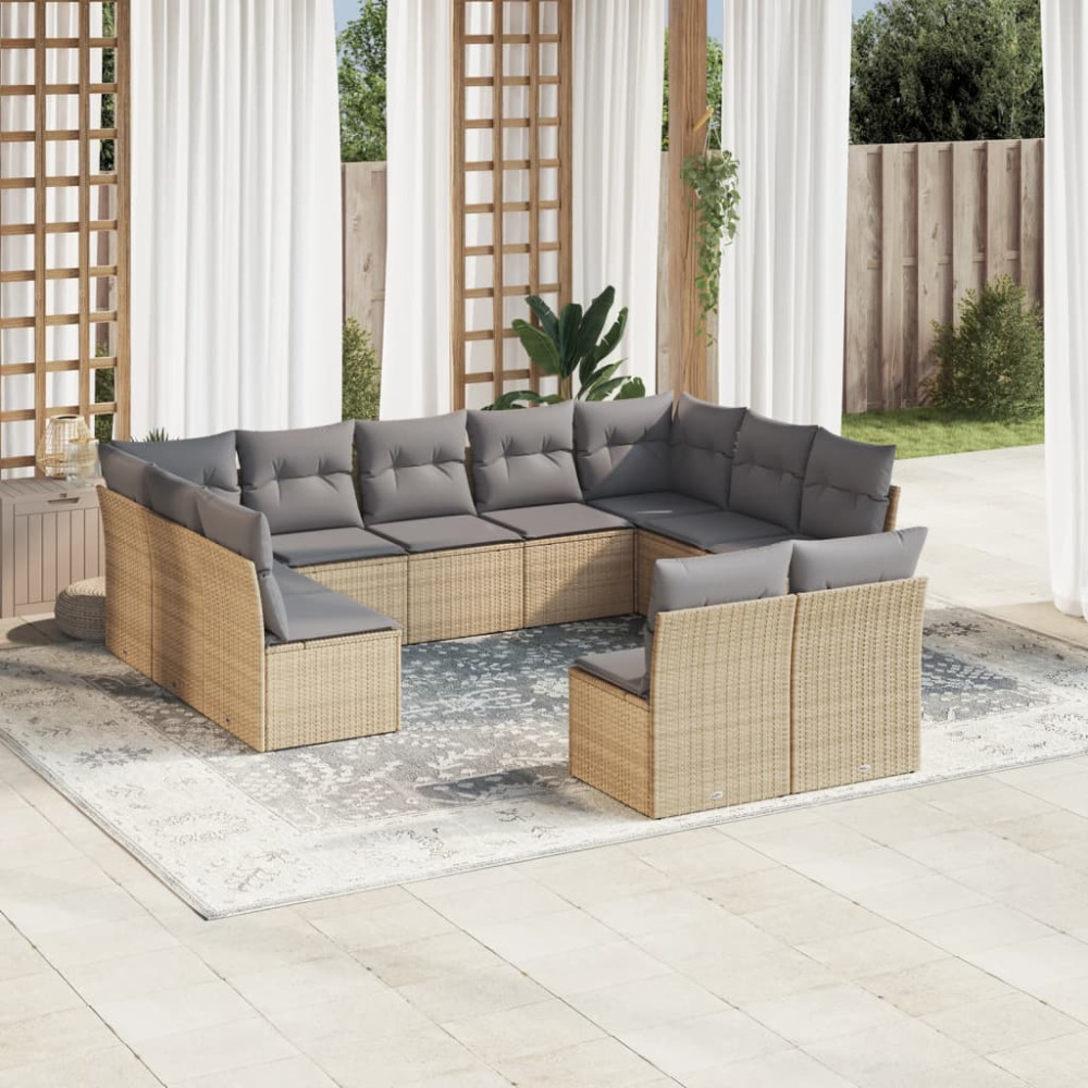 Produktbild för Loungegrupp för trädgården m. dynor 11 delar beige konstrotting
