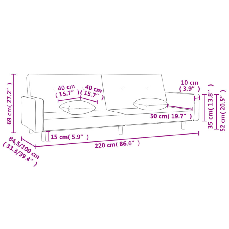 Produktbild för Bäddsoffa 2-sits med två kuddar ljusgrå tyg